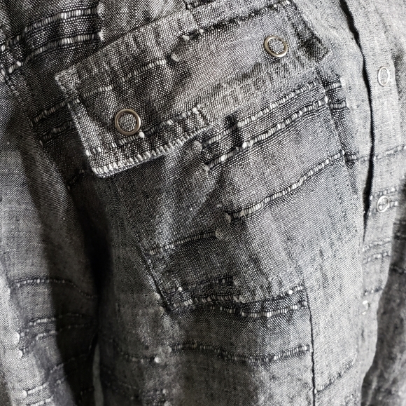 Linen Full Snap Button Down Minimalist Capsule Neutral Shirt 0/small Chico's - Picture 10 of 15